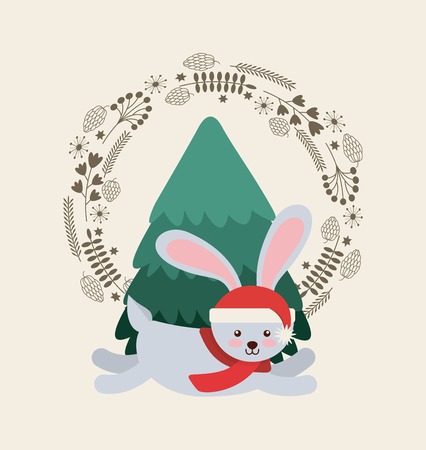 cute animal christmas celebration card vector illustration designのイラスト素材