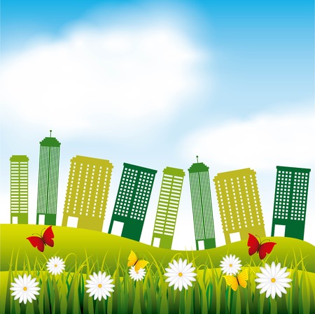 city green ecology cityscape vector illustration designのイラスト素材