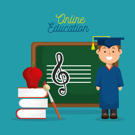 happy boy graduation education online design vector illustrationのイラスト素材