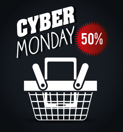 basket discount cyber monday black background vector illustrationのイラスト素材