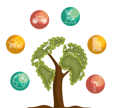 tree icon ecology save the world vector illustrationのイラスト素材