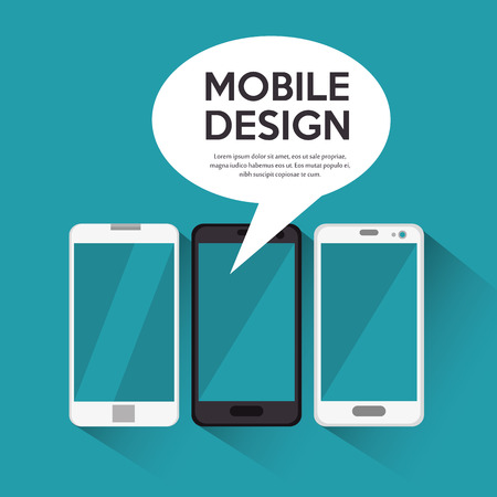 collection smartphone mobile design bubble chat blue background vector illustrationのイラスト素材