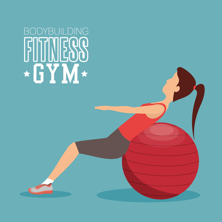 woman training abs with sphere ball fitness gymのイラスト素材