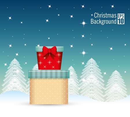 cute chritsmas background with gifts snow landscape vector illustrationのイラスト素材