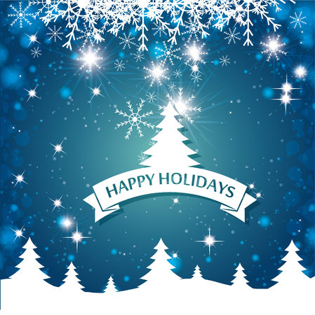 lovely card happy holidays landscape tree snowflake blue background vector illustration eps 10のイラスト素材