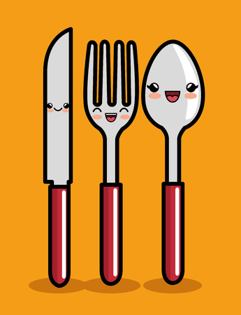 kawaii knife spoon and fork icon design vector illustration eps 10のイラスト素材