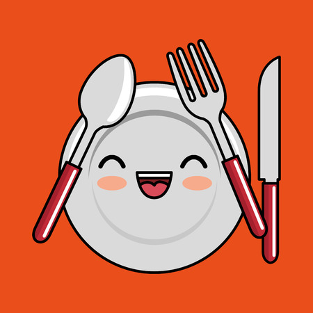 kawaii plate fork spoon knife icon design vector illustration eps 10のイラスト素材