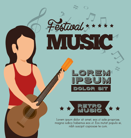 character woman guitar festival music poster vector illustrationのイラスト素材