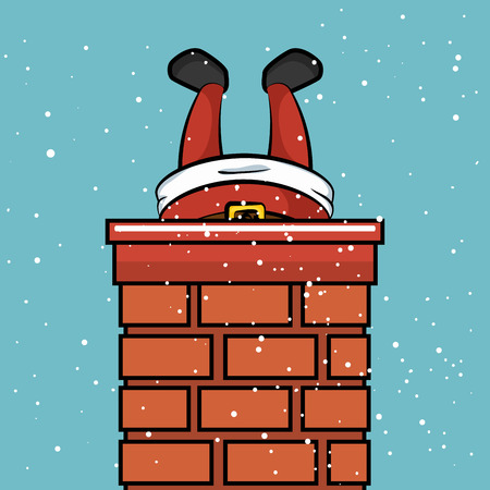 santa claus chimney stuck snow design vector illustrationのイラスト素材