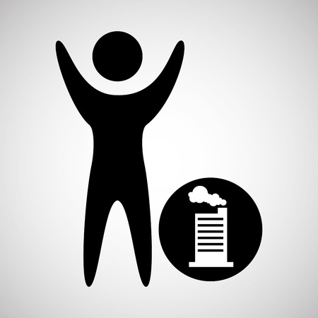 man happy silhouette with building factory icon vector illustrationのイラスト素材