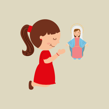 cartoon girl praying with holy bible design vector illustrationのイラスト素材