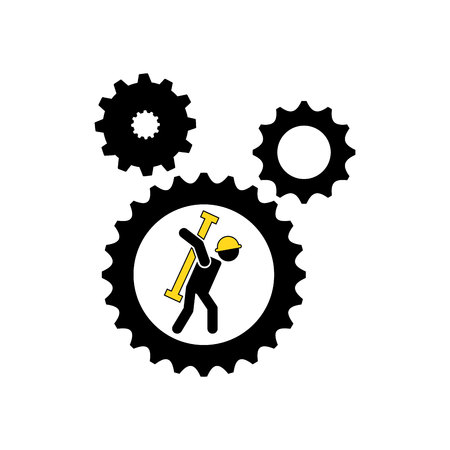 character man worker construction and gears with tool icon vector illustrationのイラスト素材