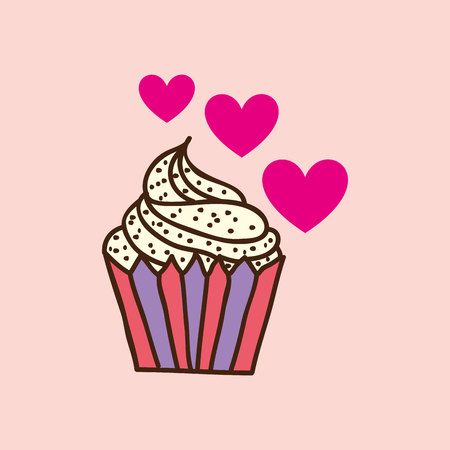heart pink cartoon cupcake chips sweet icon design vector illustrationのイラスト素材