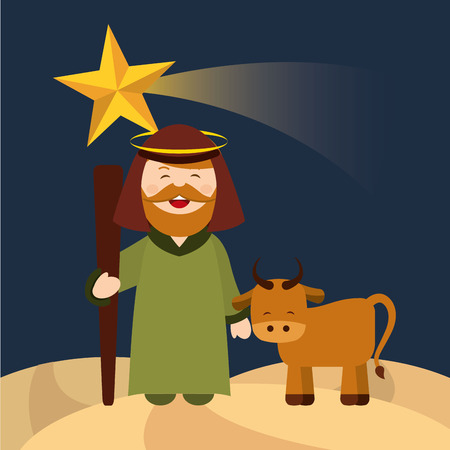 happy merry christmas manger character vector illustration designのイラスト素材
