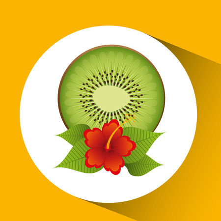 tropical kiwi fruit and beautiful red flowers vector illustration eps 10のイラスト素材
