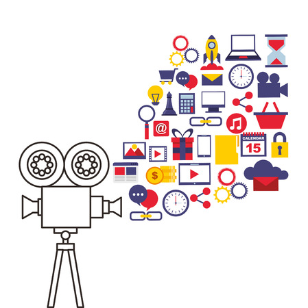 video marketing flat line icons vector illustration designのイラスト素材