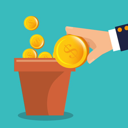 garden pot of coins vector illustration designのイラスト素材
