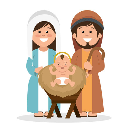 happy merry christmas manger character vector illustration designのイラスト素材