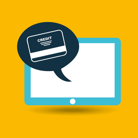 blue tablet cartoon credit card bank design vector illustrationのイラスト素材