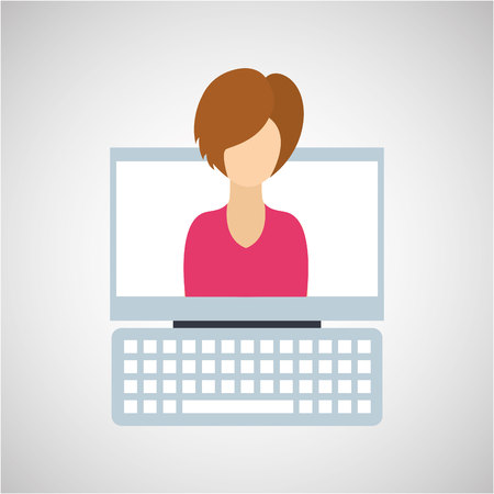 computer cartoon icon with character woman vector illustrationのイラスト素材
