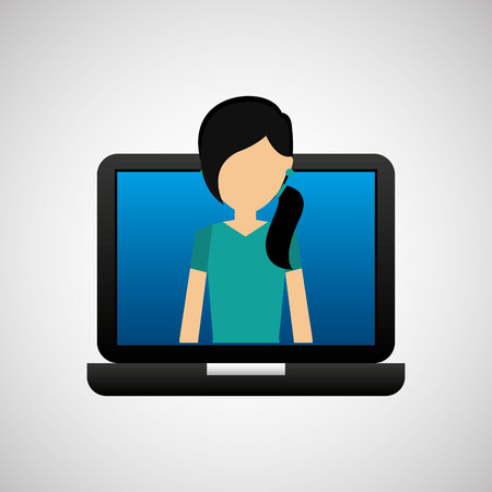 open laptop black and avatar woman vector illustrationのイラスト素材