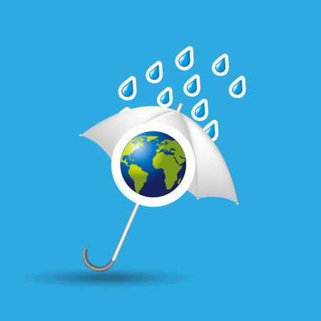 globe earth weather meteorology with rain umbrellaのイラスト素材
