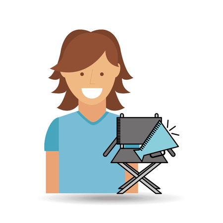 cheerful girl cinema chair megaphone icon design vectorのイラスト素材