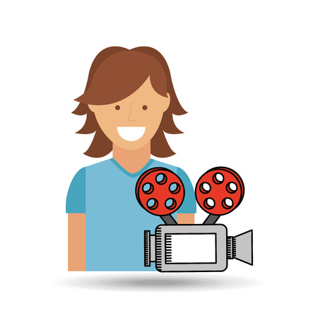 cheerful girl concept cinema camera icon designのイラスト素材