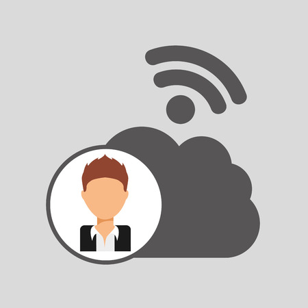 guy cartoon wifi cloud connection vector illustrationのイラスト素材