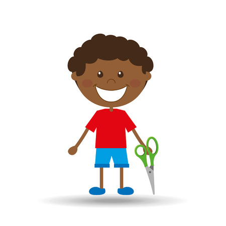 happy boy student scissors graphic vector illustrationのイラスト素材