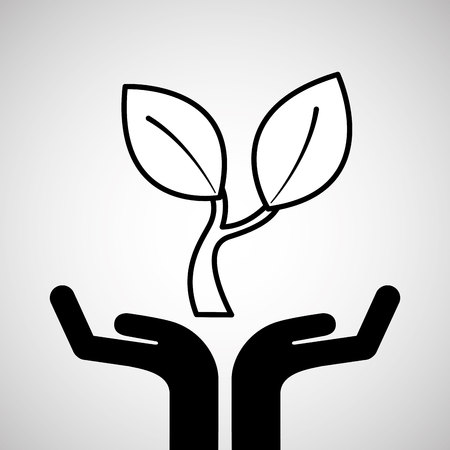 silhouette hands environmentally friendly leaf plant vector illustrationのイラスト素材