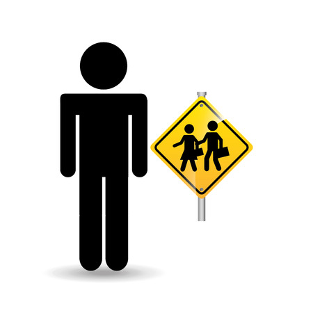 silhouette man road sign school zone icon vector illustrationのイラスト素材