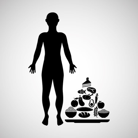 silhouette man with food pyramid icon vector illustrationのイラスト素材