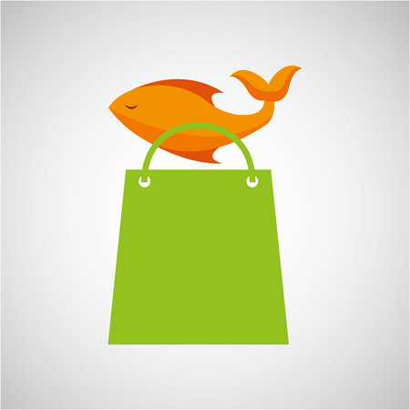 bag shopping food icon fresh fish vector illustrationのイラスト素材