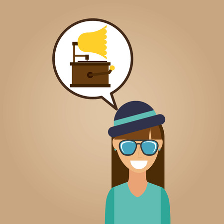 hipster girl gramophone music retro vector illustration eps 10のイラスト素材