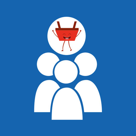 cartoon basket shopping group person vector illustration