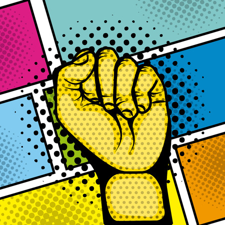 hands fist over colorful comic and pop art background design. vector illustrationのイラスト素材