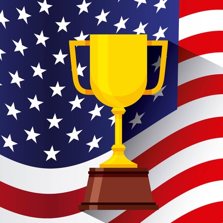 gold trophy over usa flag background. colorful design. vector illustrationのイラスト素材