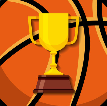 gold trophy icon over basketball ball background. sport competition. colorful design. vector illustrationのイラスト素材