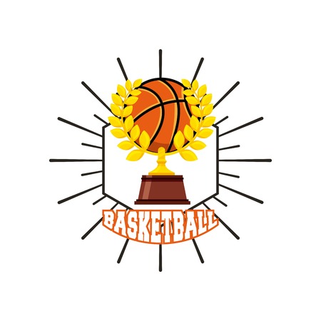 gold trophy in basketball ball shape with leaves wreath over white background. sport competition. vector illustrationのイラスト素材