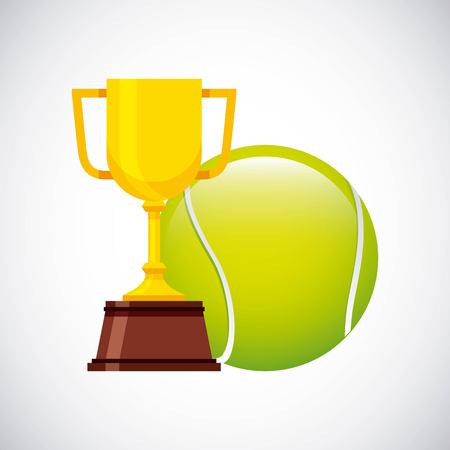 gold trophy with tennis ball over white background, colorful design. vector illustrationのイラスト素材