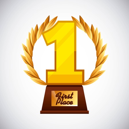 gold trophy in number one shape  icon over white background. vector illustrationのイラスト素材