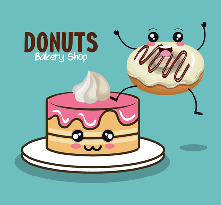 delicious donut comic character vector illustration designのイラスト素材