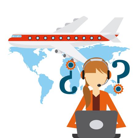 airplane vehicle and logistic support worker over blue worker. export and import colorful design. vector illustrationのイラスト素材