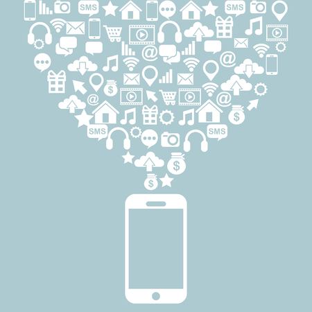 smartphone devvice with social media icons over blue background. vector illustrationのイラスト素材