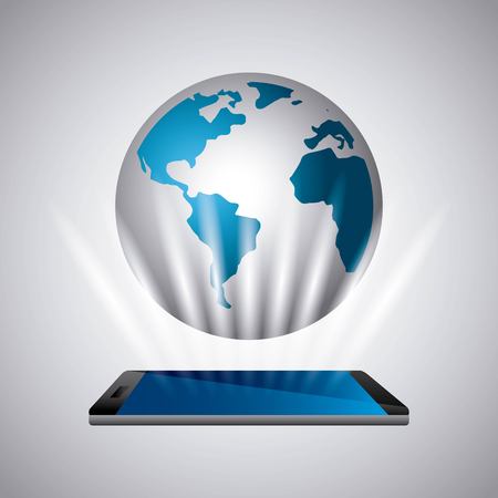 earth sphere with smartphone device icon over white background. vector illustrationのイラスト素材