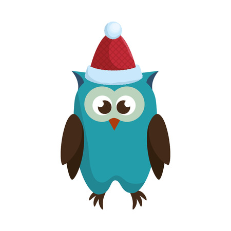 owl with christmas hat vector illustration designのイラスト素材