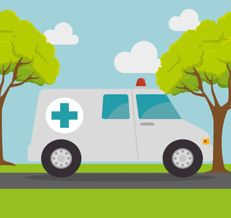 ambulance transport emergency landscape backgroundのイラスト素材