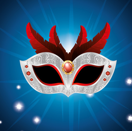 carnival mask with red feathers lights blue background vector illustration eps 10のイラスト素材