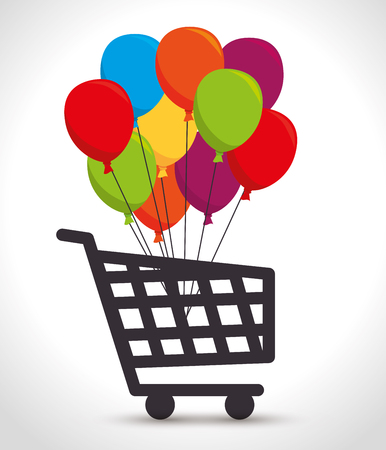 shopping cart colored balloons bunch vector illustrationのイラスト素材